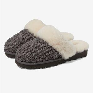 UGG Charcoal Knit Slippers with Soft White Lining